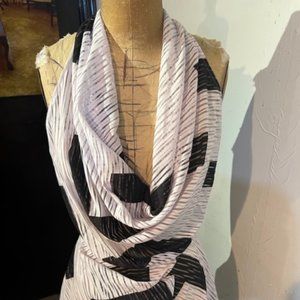 Women's chiffon/mesh cowlneck black&white backless romper